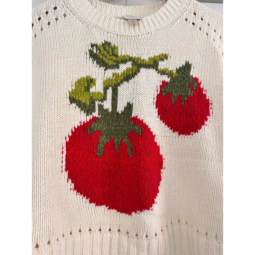 Anthropologie Maeve Crew Neck Tomato Veggie Motif Graphic Sweater Small Cream - Picture 6 of 6